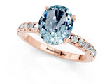 Rose gold Oval Cut Aquamarine Solitaire Ring with Round  Pavé Band and Four-Prong Setting_45