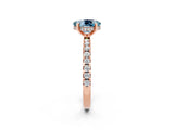 Rose gold Oval Cut Aquamarine Solitaire Ring with Round  Pavé Band and Four-Prong Setting_46