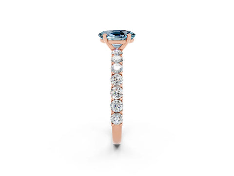 Rose gold Oval Cut Aquamarine Solitaire Ring with Shared Prong Pavé Band and Four-Prong Setting_2