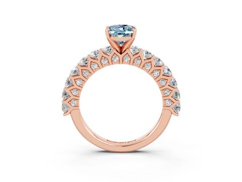 Rose gold Oval Cut Aquamarine Solitaire Ring with Shared Prong Pavé Band and Four-Prong Setting_3