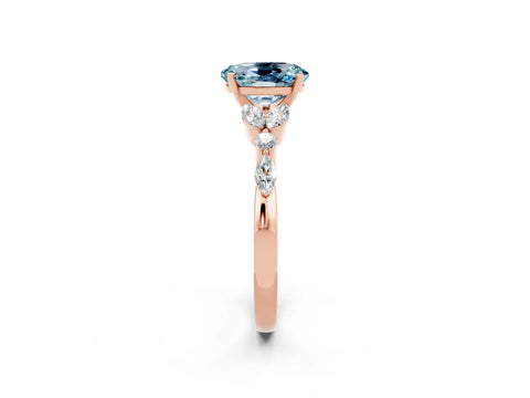 Rose gold Oval Cut Aquamarine Solitaire Ring with Side Stones and Four-Prong Setting_14