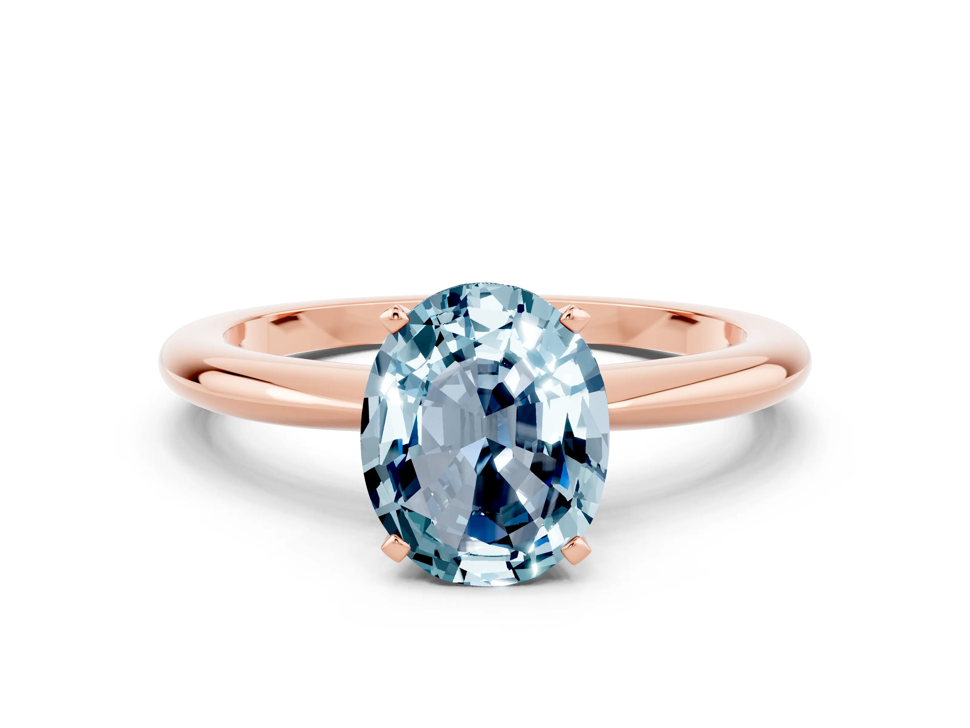 Rose gold Oval Cut Aquamarine Solitaire Ring with Six-Prong Setting and Classic Band