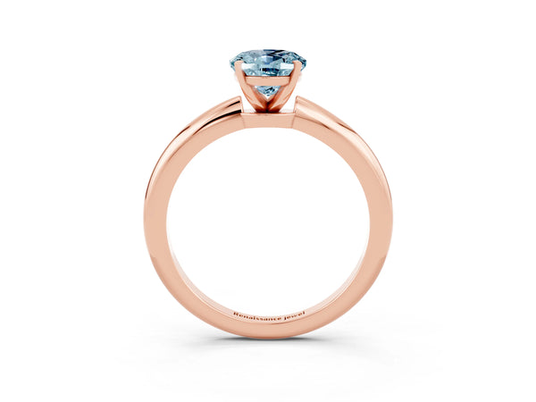 Rose gold Oval Cut Aquamarine Solitaire Ring with Six-Prong Setting and Classic Band