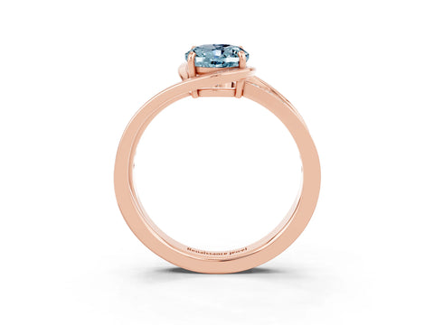 Rose gold Oval Cut Aquamarine Solitaire Ring with Split Shank and Prong Setting_3