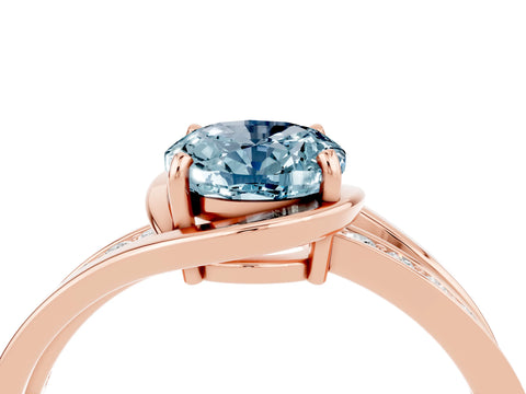 Rose gold Oval Cut Aquamarine Solitaire Ring with Split Shank and Prong Setting_4