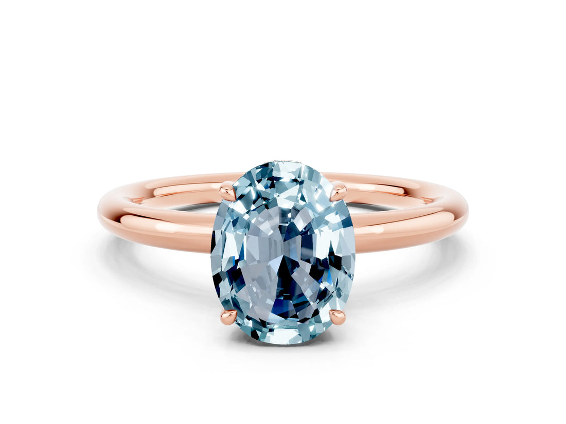 Rose gold Oval Cut Aquamarine Solitaire Ring with Thin Band and Four-Prong Setting_12