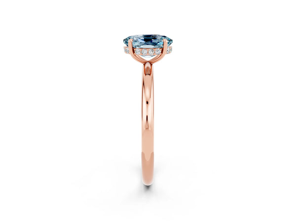 Rose gold Oval Cut Aquamarine Solitaire Ring with Thin Band and Four-Prong Setting