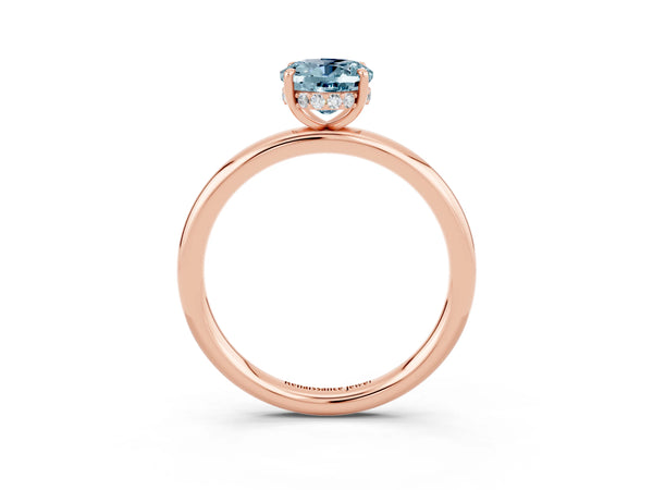 Rose gold Oval Cut Aquamarine Solitaire Ring with Thin Band and Four-Prong Setting
