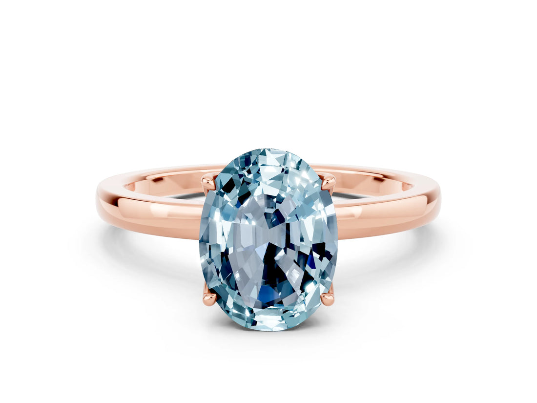 Rose gold Oval Cut Aquamarine Solitaire Ring with Thin Band and Prong Setting_12