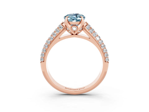 Rose gold Oval Cut Aquamarine Solitaire Ring with Three-Row Pavé Band and Four-Prong Setting_15