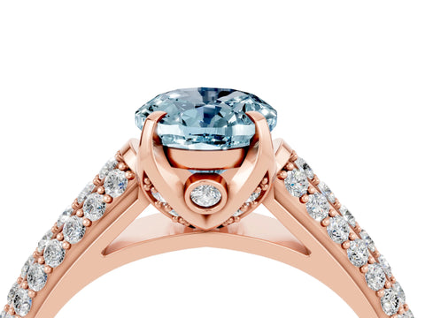 Rose gold Oval Cut Aquamarine Solitaire Ring with Three-Row Pavé Band and Four-Prong Setting_16