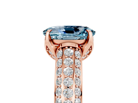 Rose gold Oval Cut Aquamarine Solitaire Ring with Three-Row Pavé Band and Four-Prong Setting_17