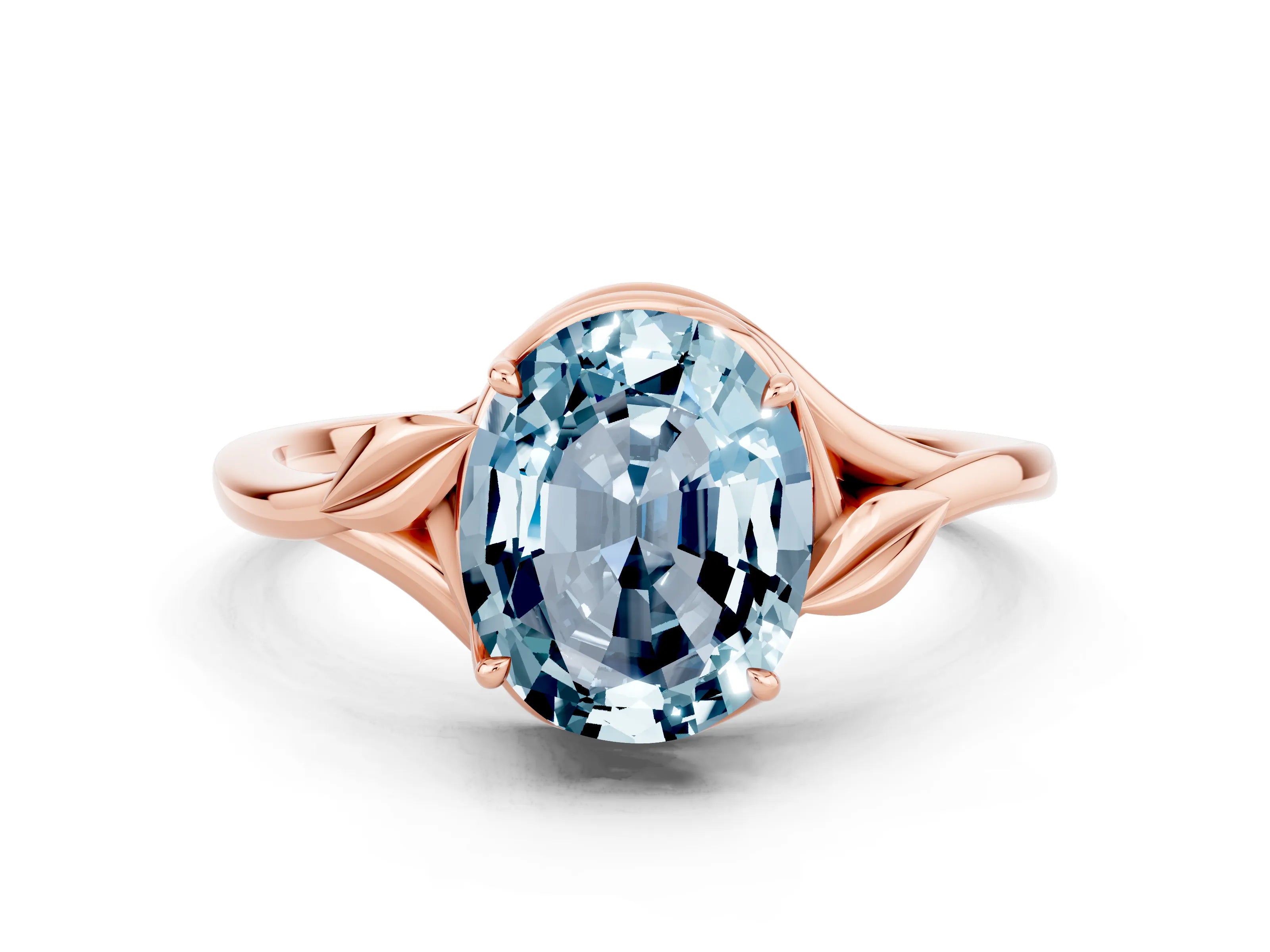 Rose gold Oval Cut Aquamarine Solitaire Ring with Twist Band and Four-Prong Setting_24