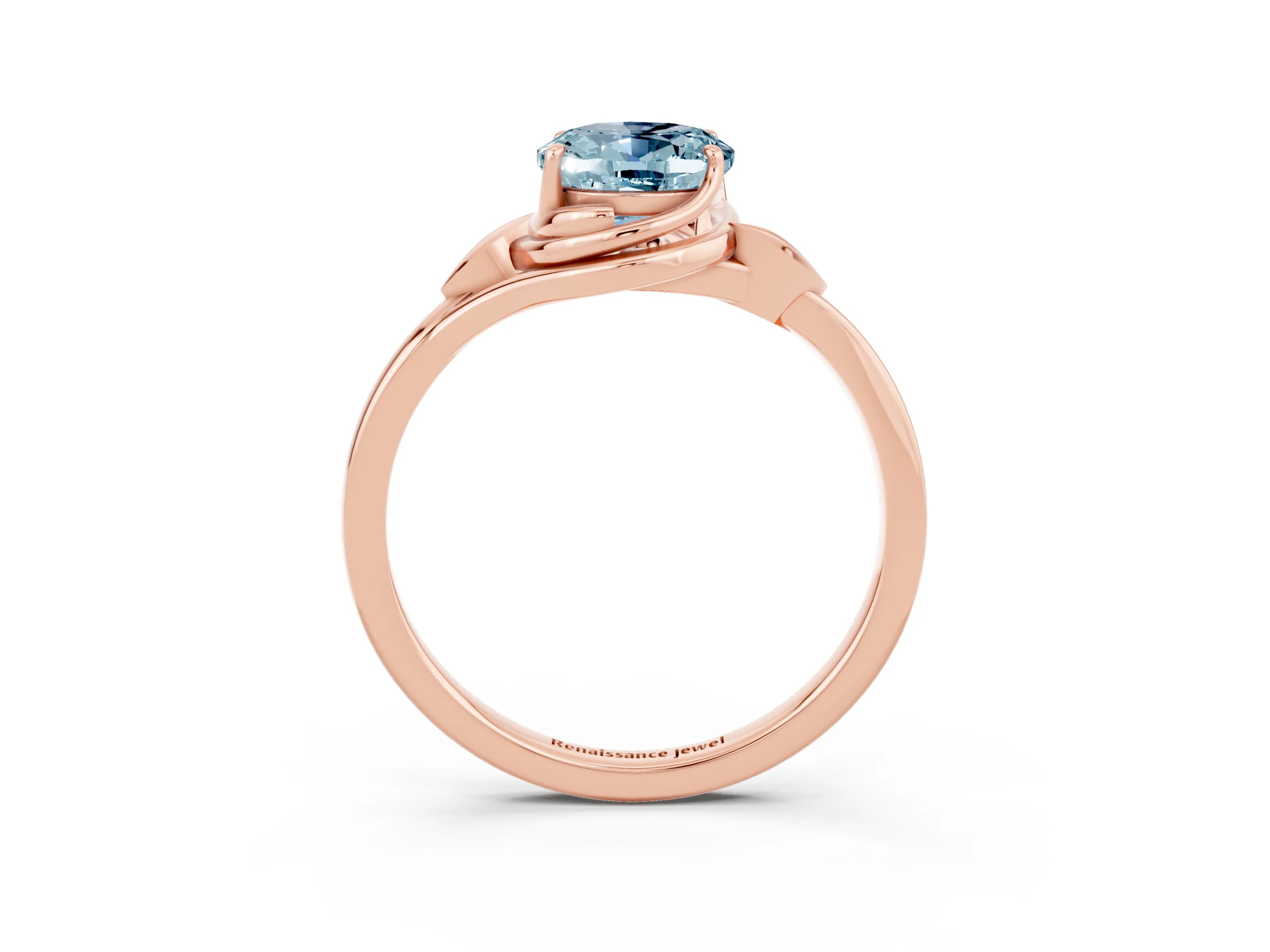 Rose gold Oval Cut Aquamarine Solitaire Ring with Twist Band and Four-Prong Setting_27