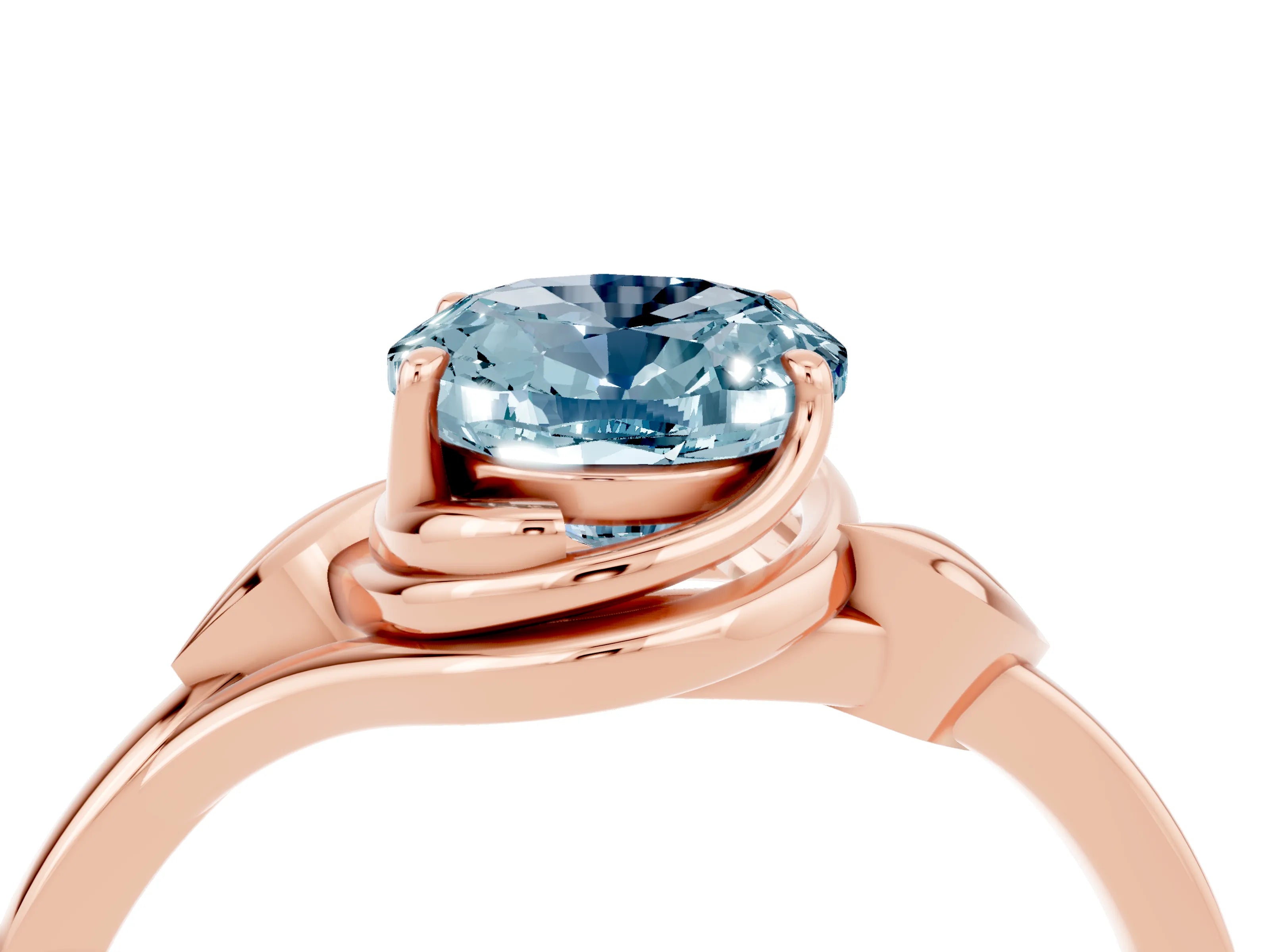 Rose gold Oval Cut Aquamarine Solitaire Ring with Twist Band and Four-Prong Setting_28
