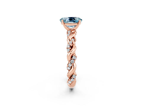Rose gold Oval Cut Aquamarine Solitaire Ring with Twisted Band and Pavé Accents_2