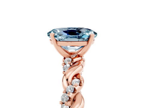 Rose gold Oval Cut Aquamarine Solitaire Ring with Twisted Band and Pavé Accents_5