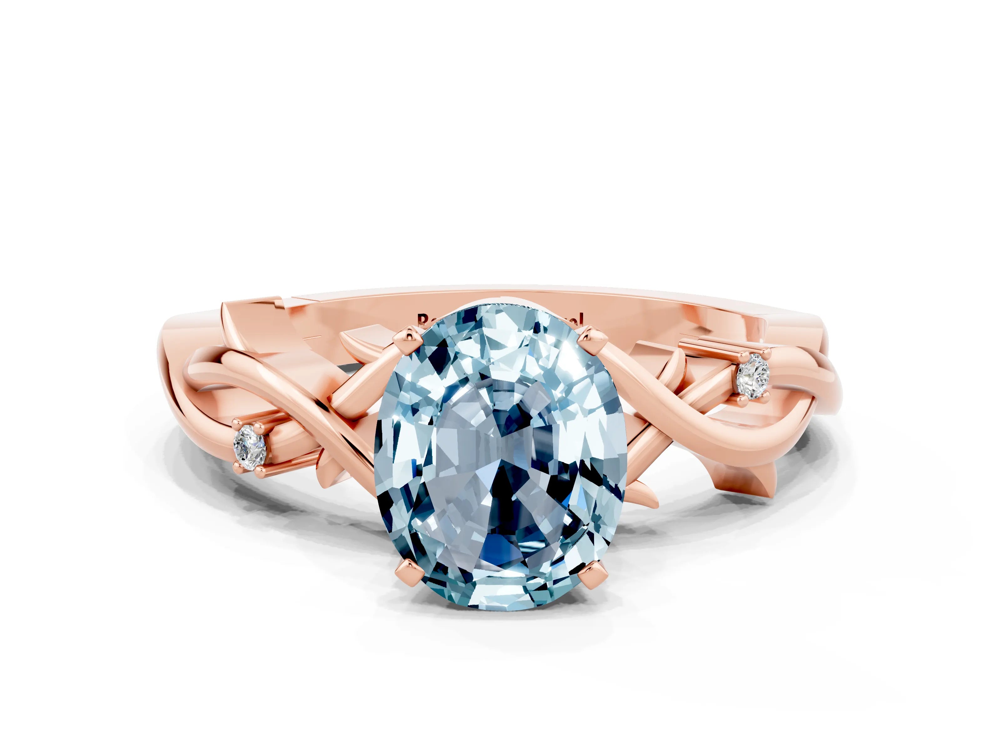 Rose gold Oval Cut Aquamarine Solitaire Ring with Twisted Band and Prong Setting