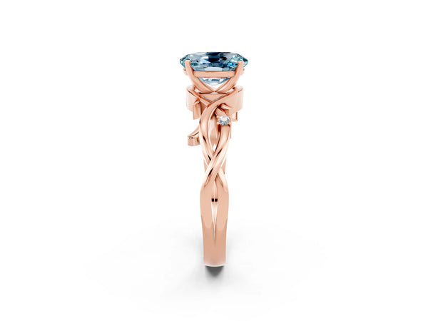Rose gold Oval Cut Aquamarine Solitaire Ring with Twisted Band and Prong Setting