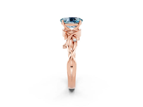 Rose gold Oval Cut Aquamarine Solitaire Ring with Twisted Band and Prong Setting_2
