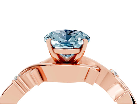 Rose gold Oval Cut Aquamarine Solitaire Ring with Twisted Band and Prong Setting_4