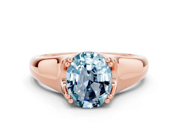 Rose gold Oval Cut Aquamarine Solitaire Ring with Wide Band and Prong Setting