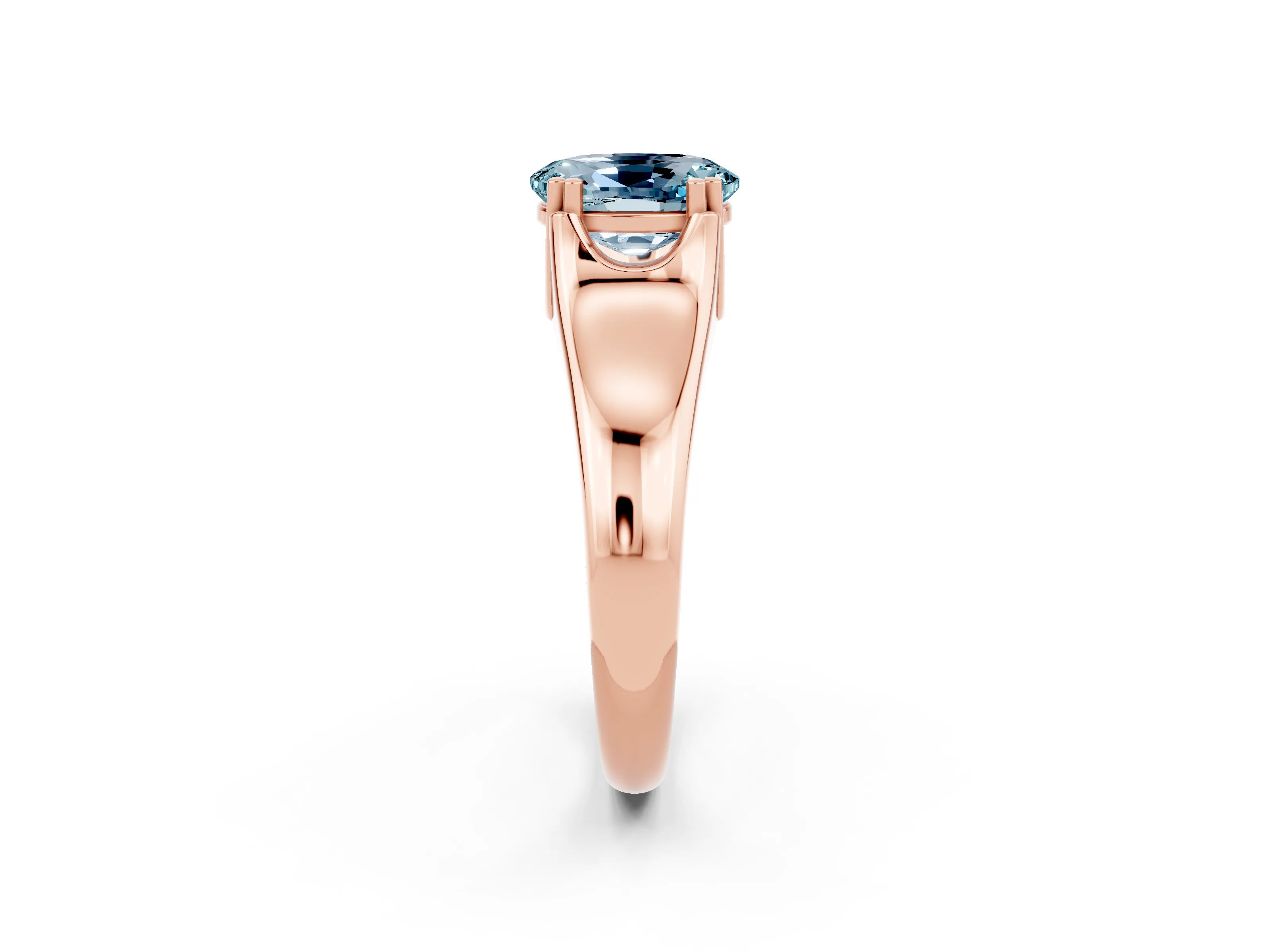 Rose gold Oval Cut Aquamarine Solitaire Ring with Wide Band and Prong Setting_2