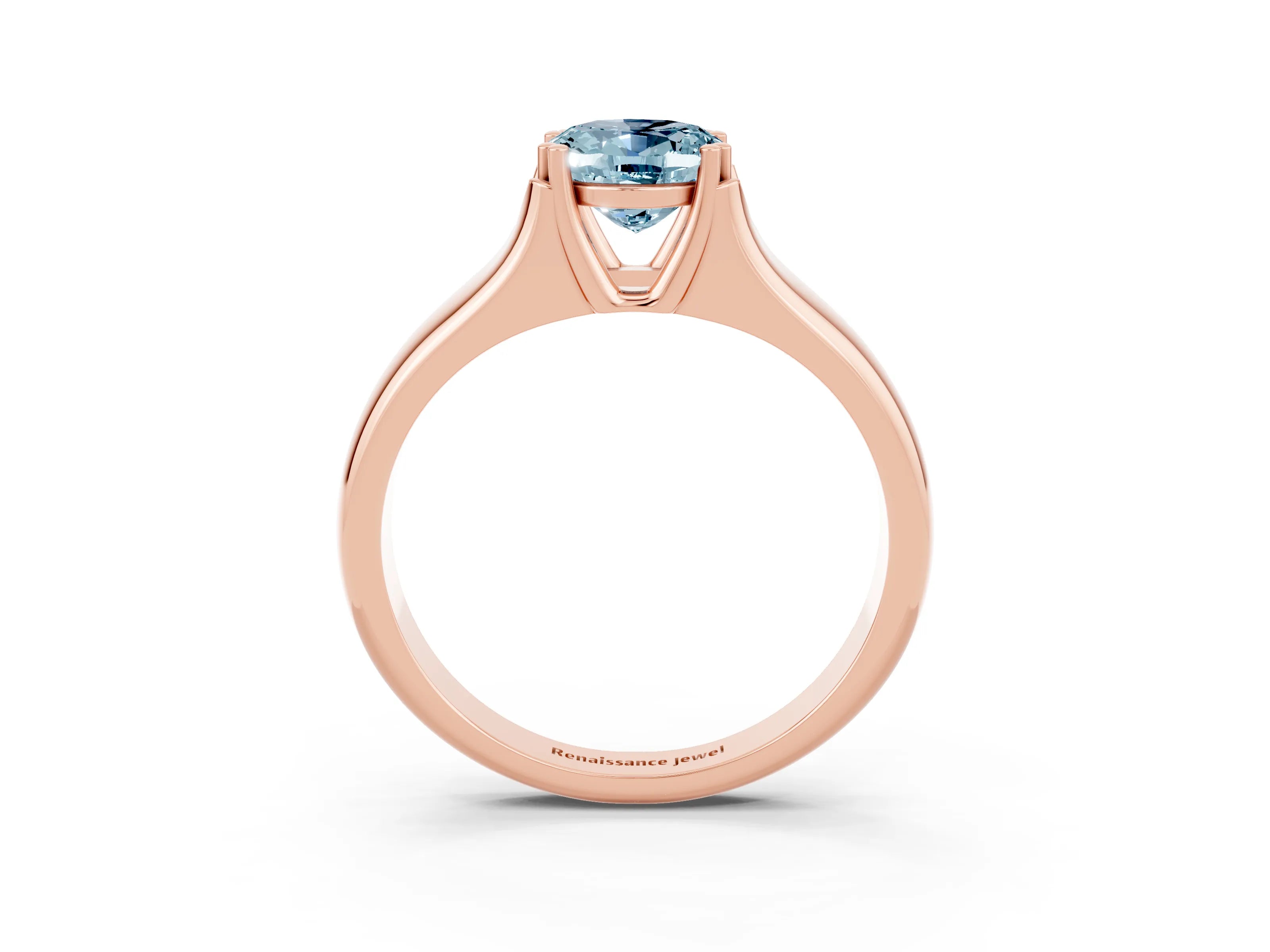 Rose gold Oval Cut Aquamarine Solitaire Ring with Wide Band and Prong Setting_3