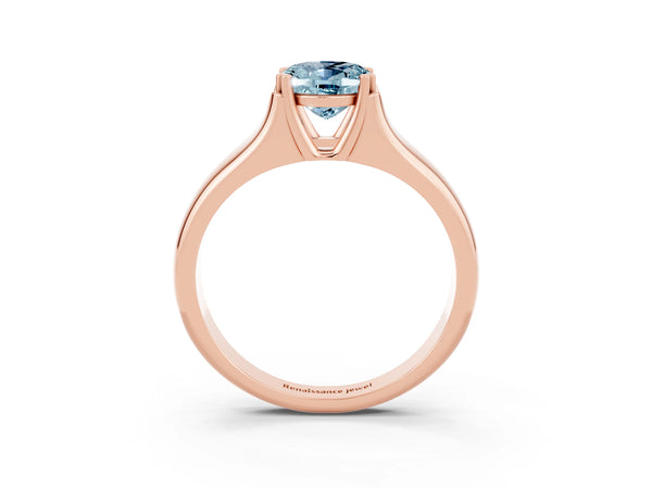 Rose gold Oval Cut Aquamarine Solitaire Ring with Wide Band and Prong Setting