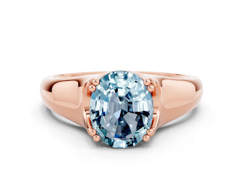Rose gold Oval Cut Aquamarine Solitaire Ring with Wide Band and Prong Setting