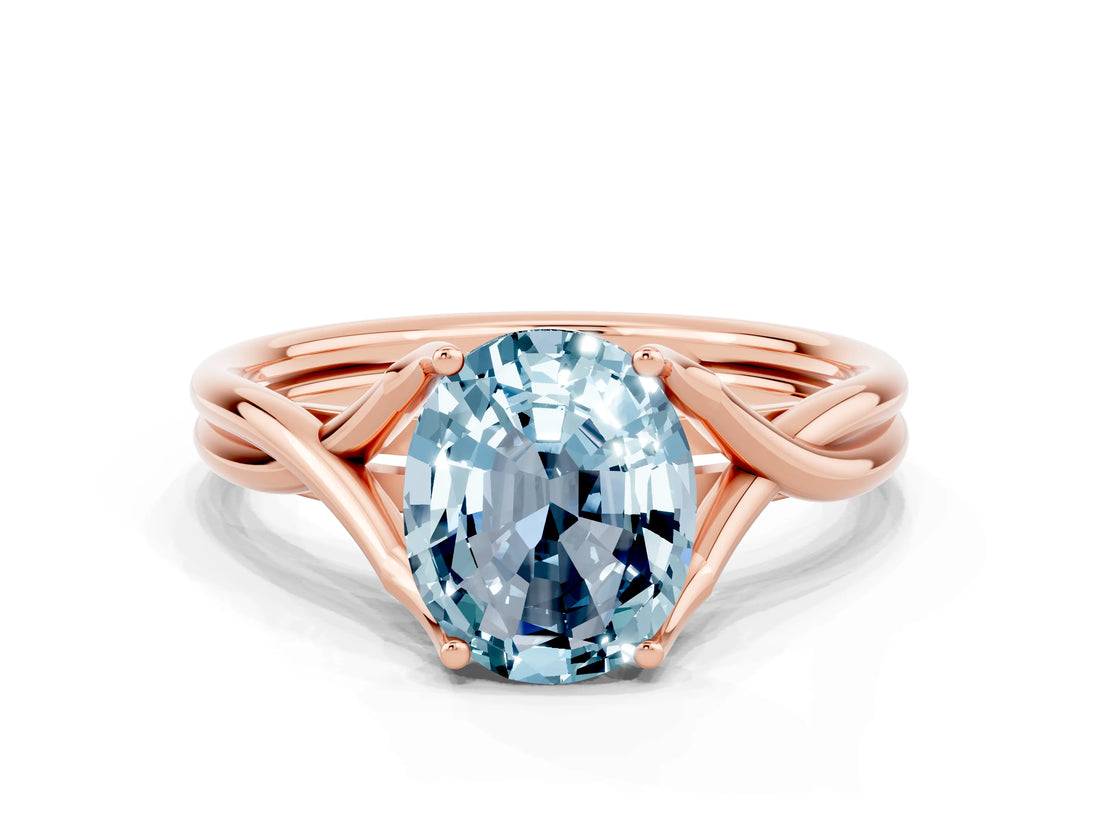 Rose gold Oval Cut Aquamarine Solitaire Twist Band Prong Setting Ring_36