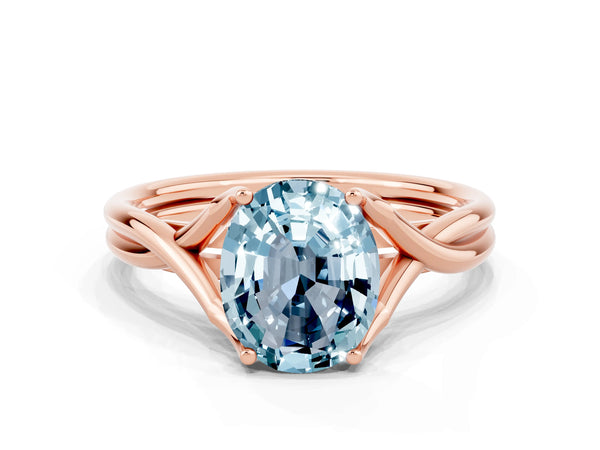 Rose gold Oval Cut Aquamarine Solitaire Twist Band Prong Setting Ring