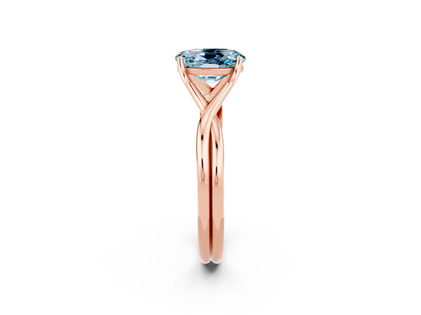Rose gold Oval Cut Aquamarine Solitaire Twist Band Prong Setting Ring