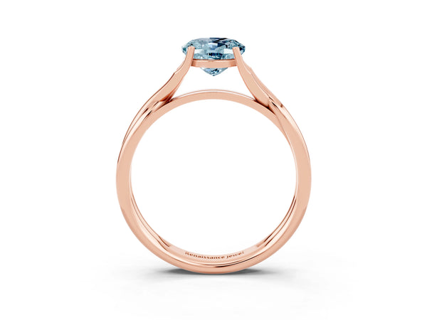 Rose gold Oval Cut Aquamarine Solitaire Twist Band Prong Setting Ring