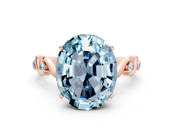 Rose gold Oval Cut Aquamarine Solitaire Twisted Band with Round  Accents and Prong Setting