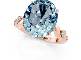 Rose gold Oval Cut Aquamarine Solitaire Twisted Band with Round  Accents and Prong Setting_13