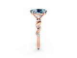 Rose gold Oval Cut Aquamarine Solitaire Twisted Band with Round  Accents and Prong Setting_14