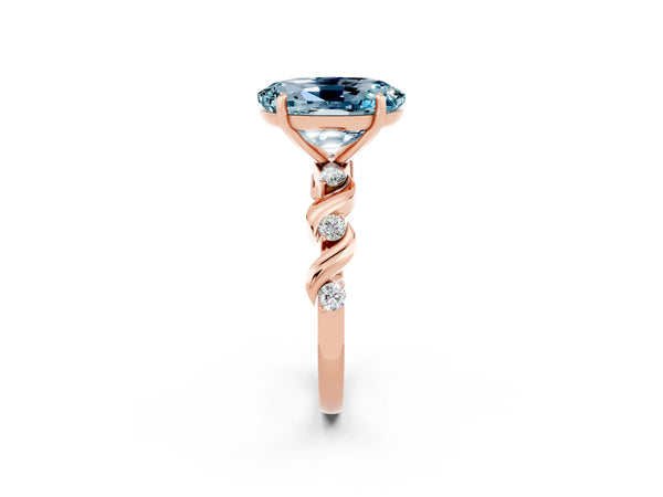 Rose gold Oval Cut Aquamarine Solitaire Twisted Band with Round  Accents and Prong Setting