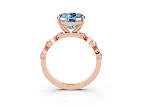 Rose gold Oval Cut Aquamarine Solitaire Twisted Band with Round  Accents and Prong Setting_15