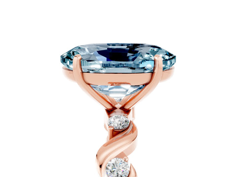 Rose gold Oval Cut Aquamarine Solitaire Twisted Band with Round  Accents and Prong Setting_17