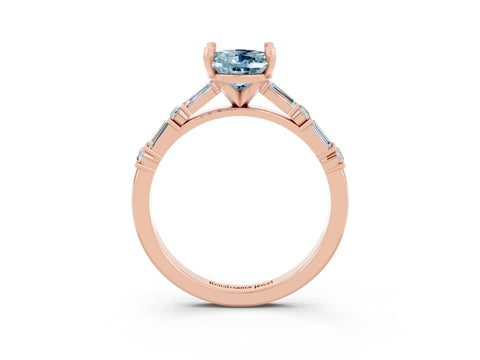 Rose gold Oval Cut Aquamarine Solitaire with Side Baguettes and Channel Set Band_3