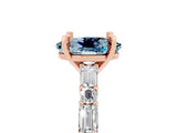 Rose gold Oval Cut Aquamarine Solitaire with Side Baguettes and Channel Set Band_5