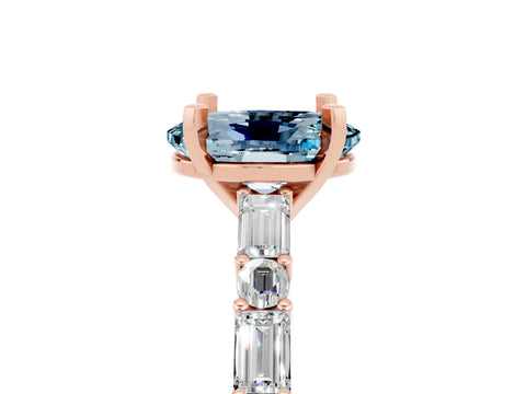 Rose gold Oval Cut Aquamarine Solitaire with Side Baguettes and Channel Set Band_5