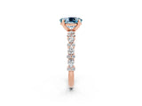 Rose gold Oval Cut Aquamarine Solitaire with Side Stones, Pave Band, Four-Prong Setting_26