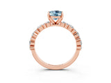 Rose gold Oval Cut Aquamarine Solitaire with Side Stones, Pave Band, Four-Prong Setting_27