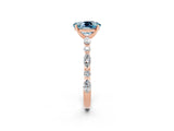 Rose gold Oval Cut Aquamarine Solitaire with Side Stones on a Pavé Band and Four-Prong Setting_2