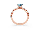 Rose gold Oval Cut Aquamarine Solitaire with Side Stones on a Pavé Band and Four-Prong Setting_3