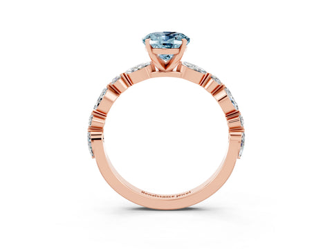 Rose gold Oval Cut Aquamarine Solitaire with Side Stones on a Pavé Band and Four-Prong Setting_3