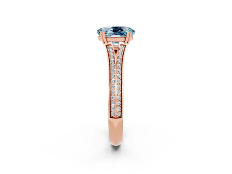 Rose gold Oval Cut Aquamarine Split Shank Engagement Ring with Pavé Band_2