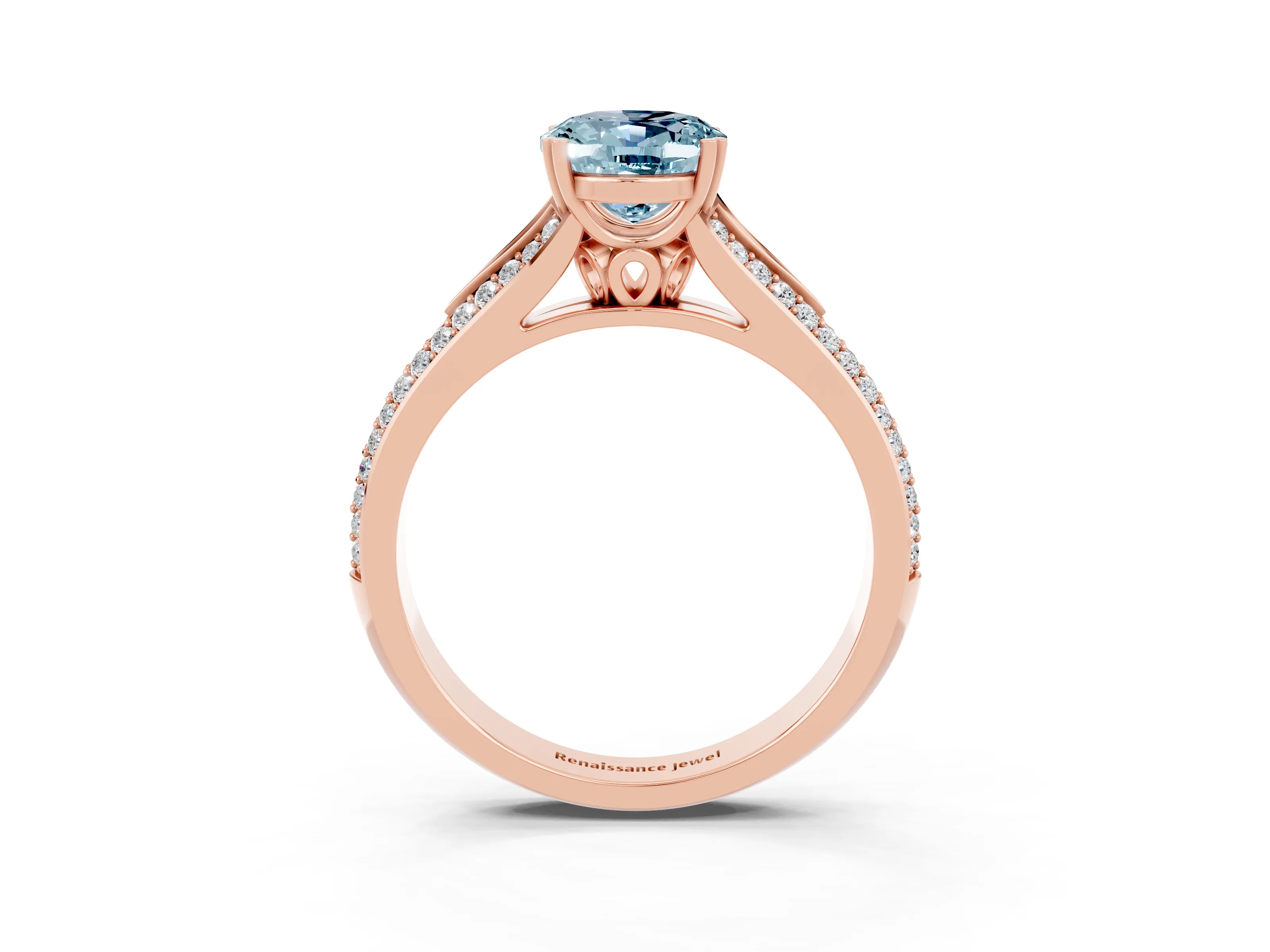 Rose gold Oval Cut Aquamarine Split Shank Engagement Ring with Pavé Band_3